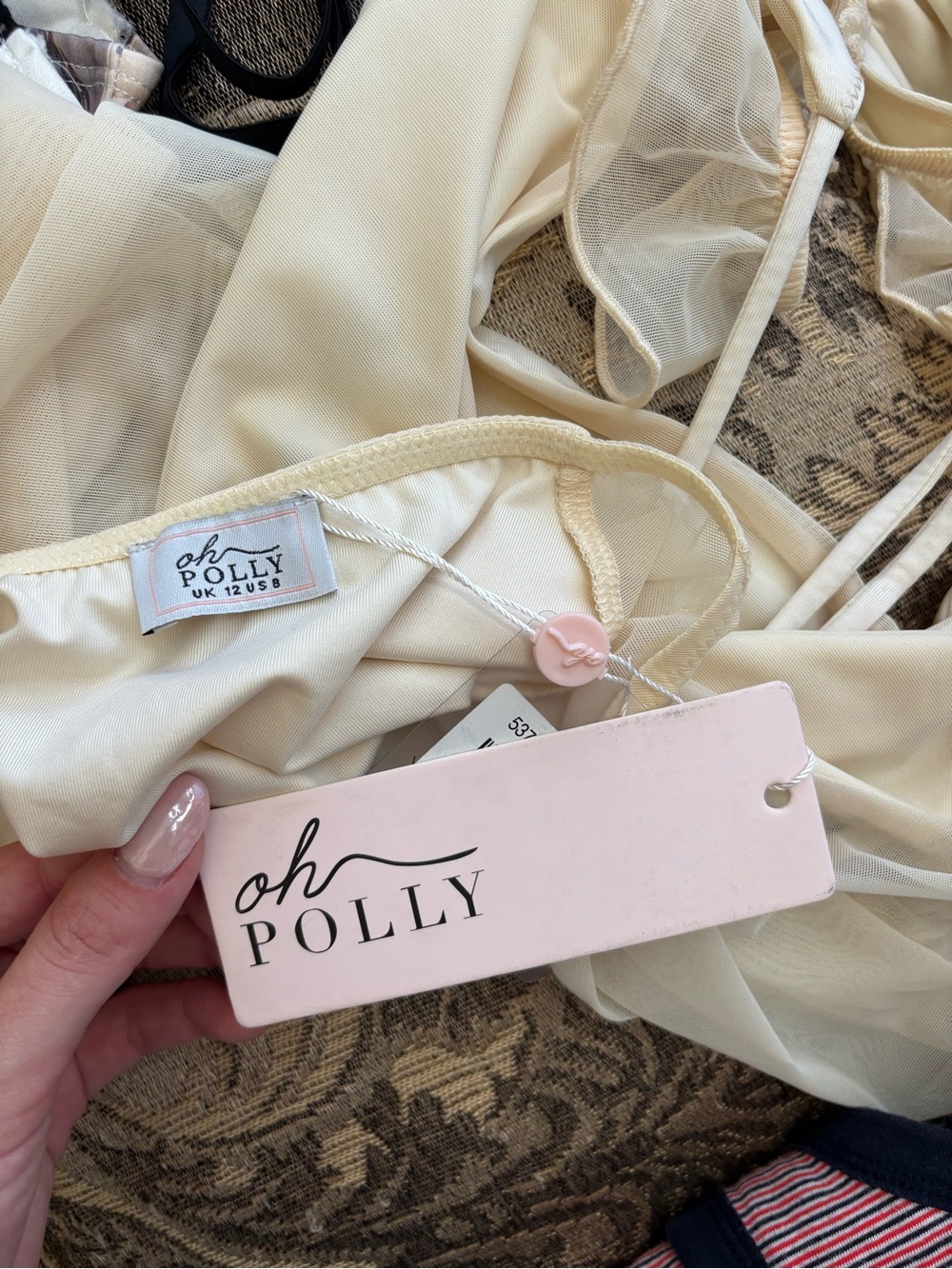 Oh Polly Cream Ruffle Tie-Front Crop Top - Picture 2 of 2